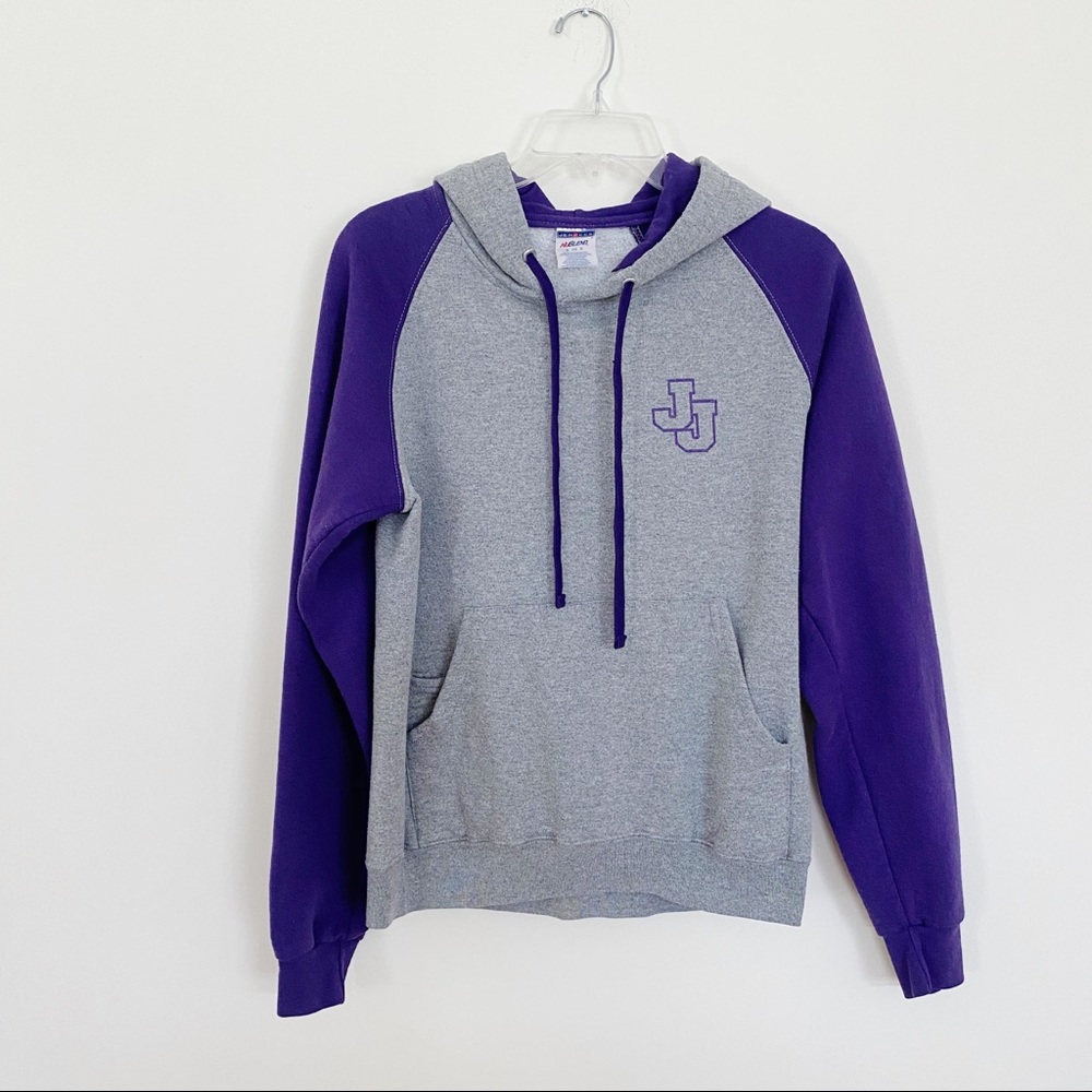 Jerzees Mens Grey & Purple Sweatshirt Hoodie